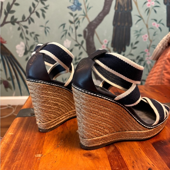 Tory Burch Platform Espadrille Stripe Strap Wedge Sandals - Picture 3 of 8